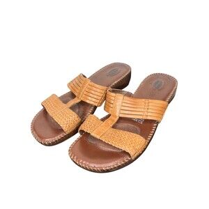 Dr. Scholl's Woven Light Brown Leather Slide Sandals for Women
